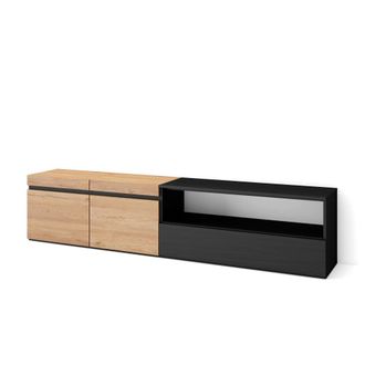 Skraut Home Mueble tv efecto madera roble y negro 200x35x45cm
