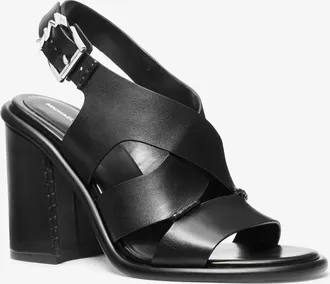 Michael Kors Raven Leather Block Heel Sandal