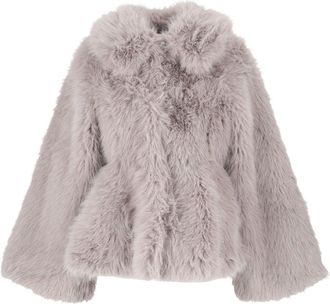 Rotate Light Gray Faux Fur Flared Jacket