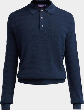 Ralph Lauren Tonal Textured Stripe Knit Polo Sweater