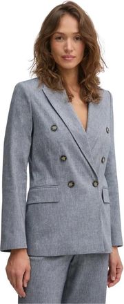 Oui Dubbele rij knopen blazer - Dames - Blazers - Blauw - XS - Katoen - Jassen