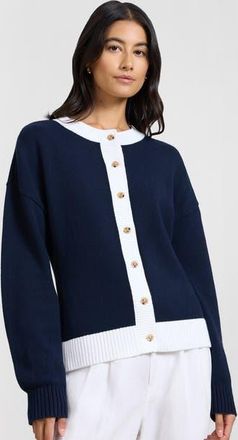 Onia Cotton Fitted Cardigan in Off White/navy at Nordstrom, Size X-Small