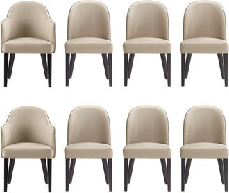 Manhattan Comfort 8pc Hillman Leatherette & Velvet Dining Chair & Arm Chair with Beech Wood Legs