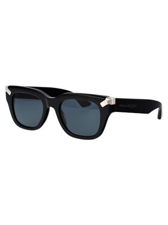 Alexander McQueen Mens Sunglasses Am0439s Black-Black-Blue Acetate Black/black/blue