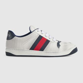 Gucci Mens Screener Sneaker, White, Leather