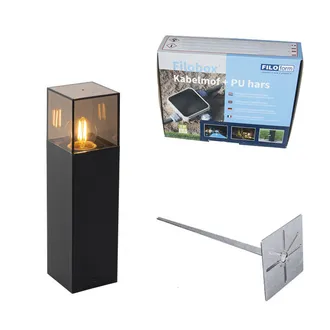 QAZQA Qazqa Moderno L&aacute;mpara De Pie Para Exterior Negra Con Pantalla Ahumada 30 Cm - Denmark Aluminio /pl&aacute;stico Rectangular Adecuado Para Led Max. 1 X 15 Wat