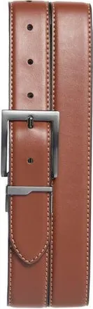 Steve Madden Square Buckle Leather Belt in Black/Cognac at Nordstrom Rack, Size 34