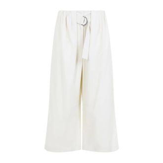 Loewe Cropped Belted Trousers - female - Loewe - Wide Trousers - White - XS - Trousers