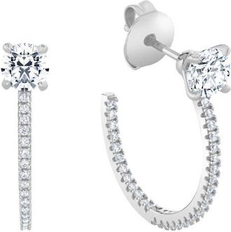 Crislu Brilliant-Cut Pav&eacute; Cubic Zirconia Huggie Hoop Earrings in Pure Platinum /Clear Stone at Nordstrom