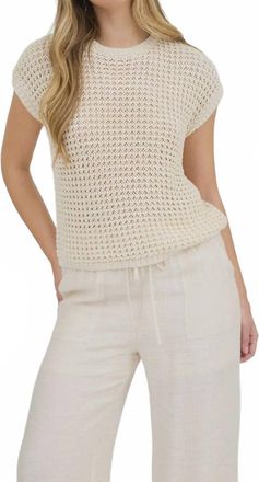 Blu Pepper Womens Batwing Crochet Short Sleeve Sweater In Oatmeal