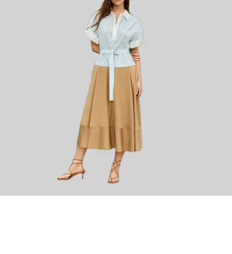 SIMKHAI Mylo Midi Combo Shirt Dress In Hydrangea Blue Stripe Multi