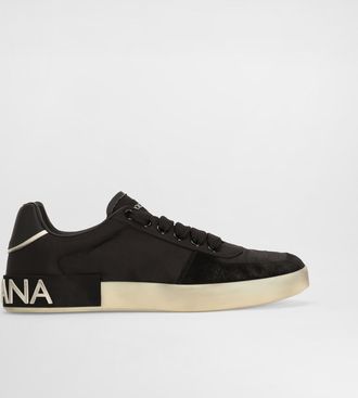 Dolce & Gabbana Portofino Nylon And Split Calfskin Sneakers - Man Sneakers Black 41.5
