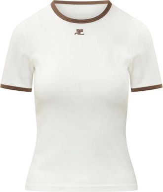 Courr&egrave;ges Tops, Dames, Wit, S, Katoen, Signature Contrast T-shirt
