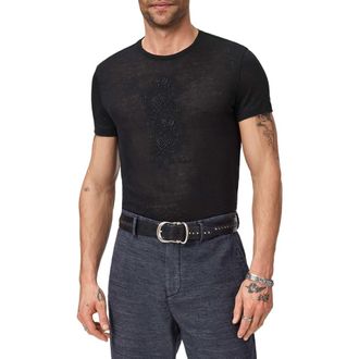 John Varvatos Rose Vine Embroidered Linen T-Shirt in Black at Nordstrom, Size Xx-Large