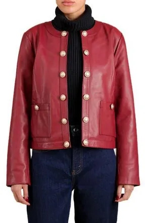 Bagatelle Genuine Leather Collarless Lady Jacket in Oxblood at Nordstrom Rack, Size X-Large