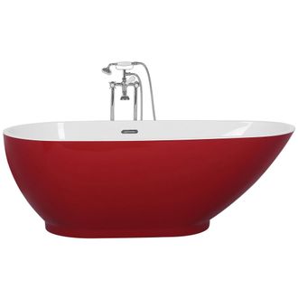 Beliani Beliani - Ba&ntilde;era Independiente De Acr&iacute;lico Sanitario Rojo Y Blanco Brillante Individual 173 X 82 Cm Dise&ntilde;o Moderno Ovalado Guiana