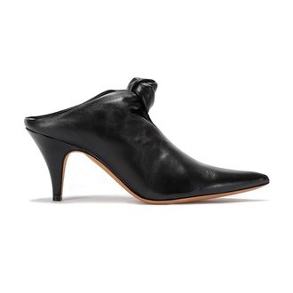 Khaite Zwarte leren sabot met knoopdetail op de hak - Dames - Muiltjes - Zwart - 37 EU - Leer - Schoenen