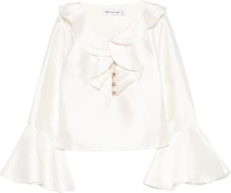 Self Portrait Taffeta blouse met ruches - Beige
