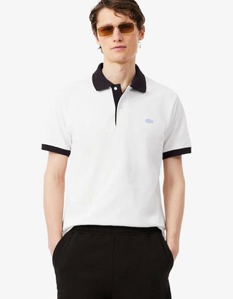 Lacoste Mens Lacoste Classic Fit Contrast Rib Polo Shirt - White - Size: 4 medium