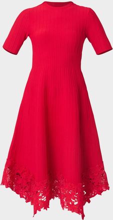 Shoshanna Shailene Knit Lace-Trim Midi Dress
