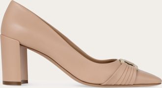 Ferragamo Women Gancini ornament pump with bock heel Pink Size 10.5