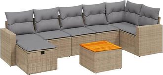 vidaXL Juego De Sof&aacute;s Jard&iacute;n Con Cojines Beige Mezcla 8 Pzas Rat&aacute;n Pe Vidaxl