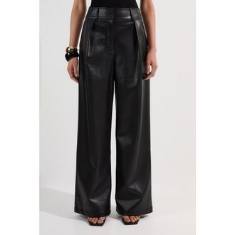 Karen Millen Faux Leather Wide Leg Pants in Black at Nordstrom, Size 10
