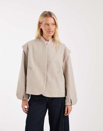 Asos Giacca formale stile anni 80 con spalline e fondo a palloncino color crema-Bianco