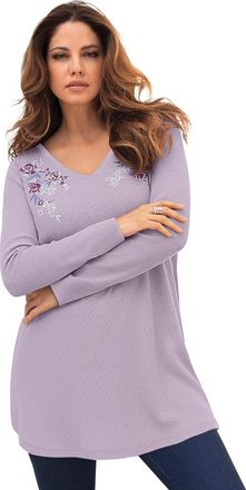 Roaman's Plus Size Knit Thermal Henley Top Long Sleeve in Vintage Lavender Pretty Floral at Nordstrom, Size Small