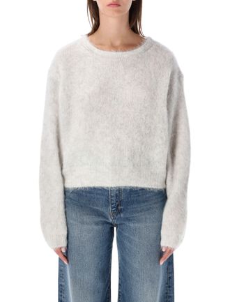 American Vintage Textured White Knit Sweater with Rounded Silhouette