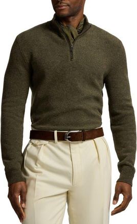 Ralph Lauren Purple Label Birds Eye Cashmere Half Zip Sweater in Olive Multi at Nordstrom, Size X-Large