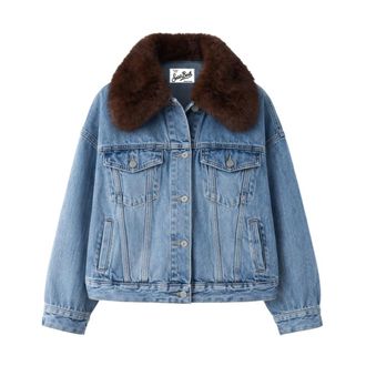 MC2 Saint Barth Spijkerjas met bontkraag - Dames - Jassen - Blauw - Maat: XS Denim