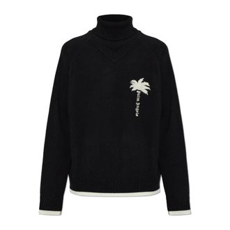 Palm Angels Jersey de cuello alto de lana con logo bordado - Knitwear - Hombre - Negro - XL