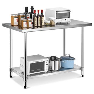 Costway Costway 122 x 76 cm Stainless Steel Kitchen Prep Table Rolling Work Table Commercial Catering Table in Silver