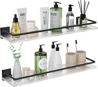 OEM Estantes Flotantes Acr&iacute;licos Para Ba&ntilde;o - Juego De 2, Estantes De Pared Para Ba&ntilde;o, Cocina, Lavander&iacute;a, Estilo R&uacute;stico, Almacenamiento/decoraci&oacute;n (negro
