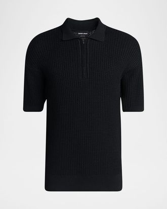 Giorgio Armani Mens Textured Knit Short-Sleeve Quarter-Zip Polo Sweater
