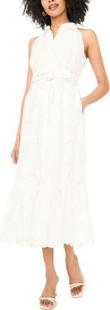 Vince Camuto Sleeveless Belted Cotton Broderie Anglaise Maxi Shirtdress in Ultra White at Nordstrom, Size X-Small P