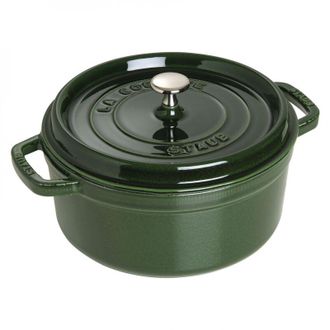 Staub Casseruola in ghisa smaltata con coperchio, Tutti i bruciatori incl. induzione, per 5-7 persone, Rotonda, 28 cm, 6,70 l, 7,7 kg, Verde/Basilico