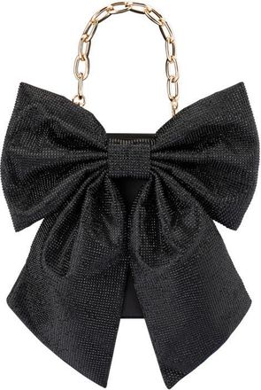 Olga Berg Drew Crystal Bow Top Handle Bag in Black at Nordstrom