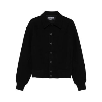 Jacquemus Zwarte Wol Gekraagde Buitenkleding - Heren - Bomber jackets - Zwart - S - Wol - Jassen