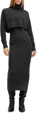 AllSaints Muriel Cotton & Wool Blend Turtleneck Sweater & Dress Set in Cinder Black at Nordstrom Rack, Size Large