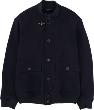 Fay Dark Blue Solid Mock Collar Jacket
