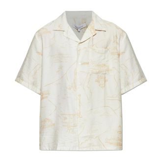 Maison Kitsun&eacute; Parisian Map Resort Shirt - Heren - Korte mouwen Overhemden - Beige - M - Overhemden