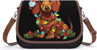 Generic Merry Christmas Dachshund Dog Crossbody Bags for Women Shoulder Messenger Bag Purse Handbags