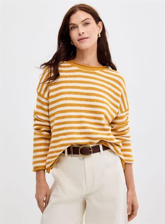 Contemporaine Womens Rolled trim striped sweater