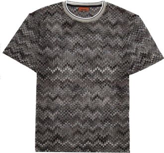 Missoni Grey Zigzag Pattern Round Neck T-Shirt