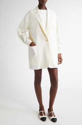 Max Mara Oversize Single Breasted Stretch Wool Canvas Blazer in White at Nordstrom, Size 14