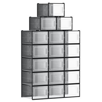 Songmics 18 cajas de zapatos de pl&aacute;stico de color transparente y negro