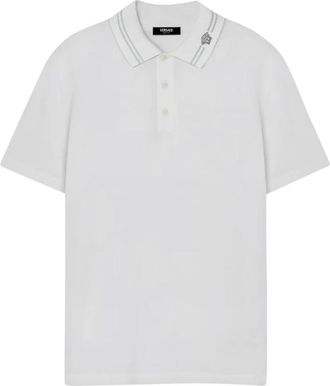 Versace Geborduurde katoenpiqu&eacute; polo - Heren - Polos - Wit - L - Katoen - Tops