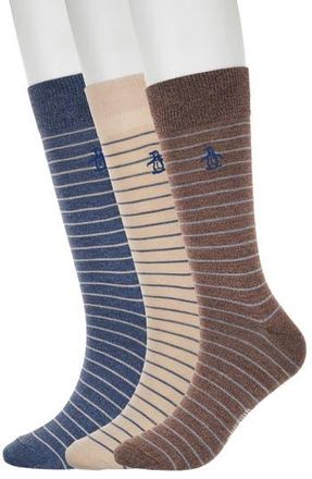 Original Penguin Cecil Stripe 3-Pack Crew Socks in Brown at Nordstrom Rack